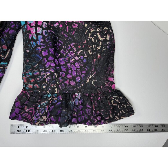 Betsey Johnson Dress Womens 4 Black Multicolor Animal Print Ruffle Bell Sleeve - Picture 15 of 16